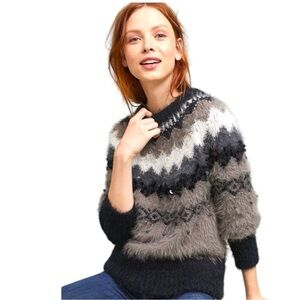 Anthropologie Black and Gray Patterned Sweater